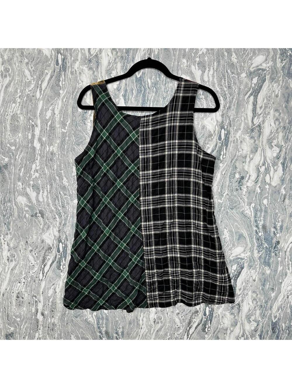 Boho Indie Cottage Lagenlook Patchwork Plaid Sleeveless Tank Top (M) - Picture 3 of 7